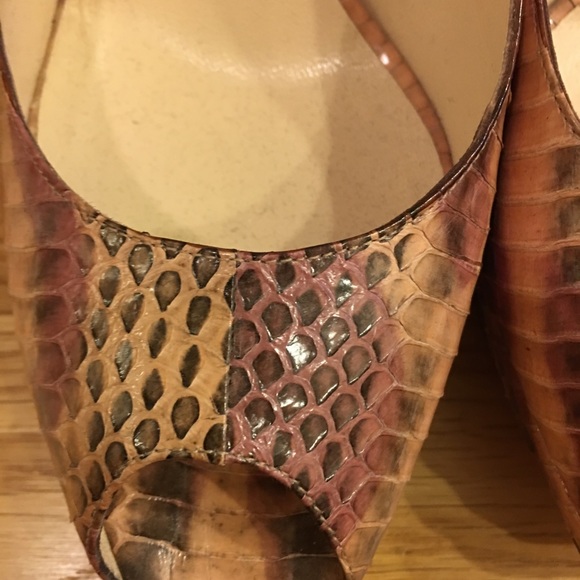 Jimmy Choo Snakeskin Sling Back Open Toe Heels - Picture 4 of 8